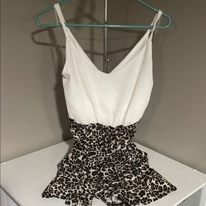White and Leopard Print Romper